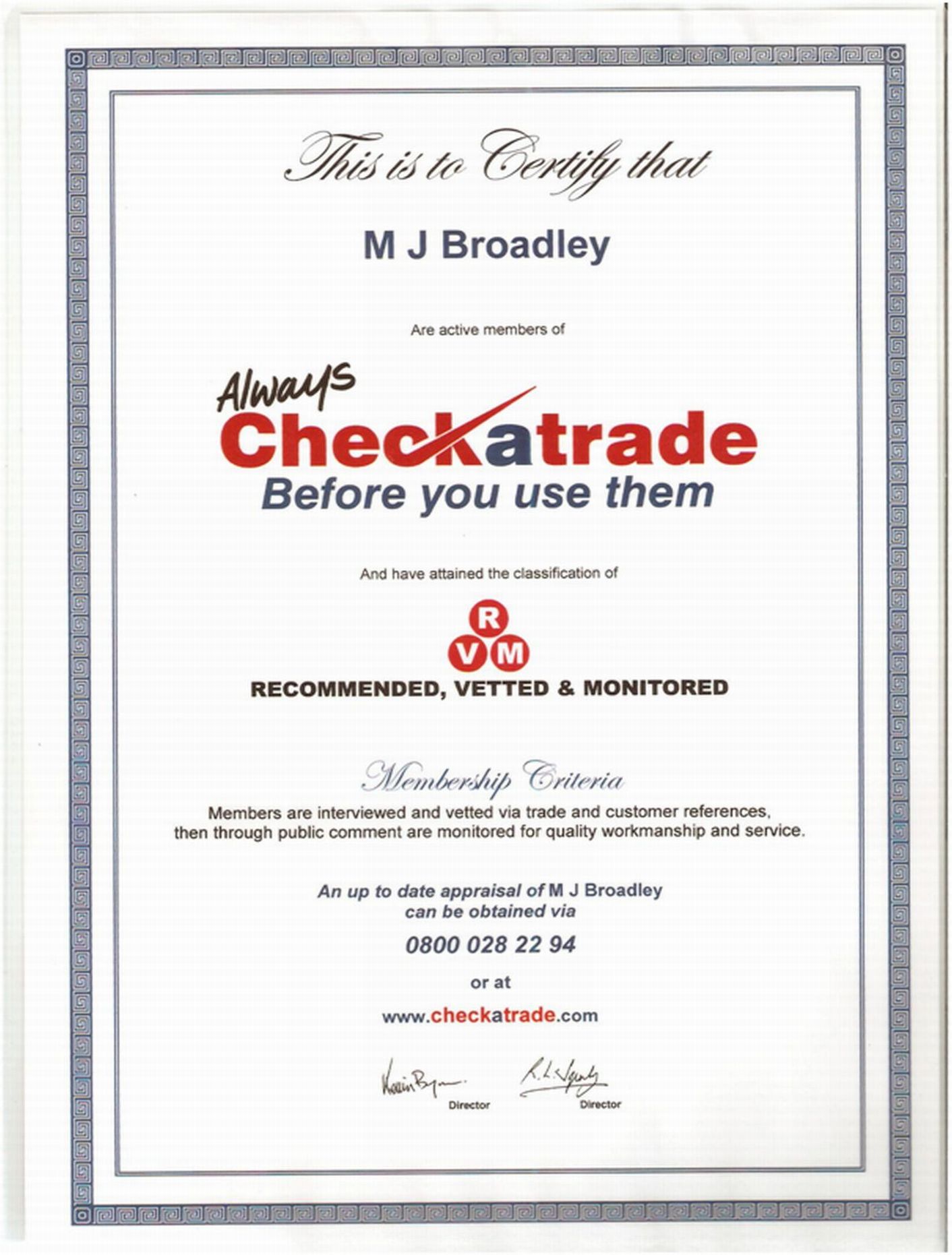 checkatrade certificate